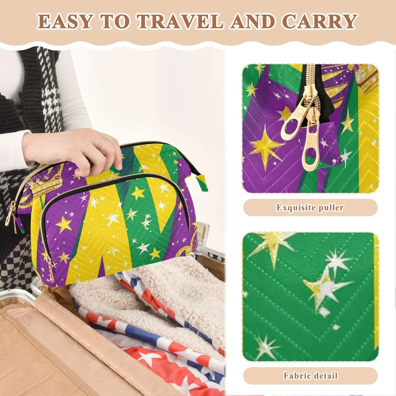 Crown and Star Pattern Makeup Bag Zipper Large Capacity Travel Cosmetic Bag Women's Coin Purse for Travel Kit
