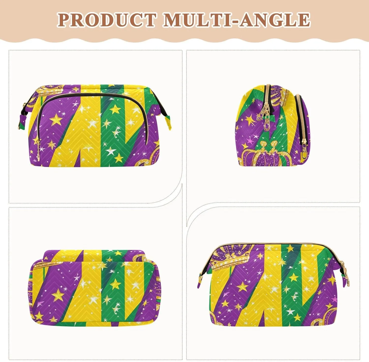 Crown and Star Pattern Makeup Bag Zipper Large Capacity Travel Cosmetic Bag Women's Coin Purse for Travel Kit