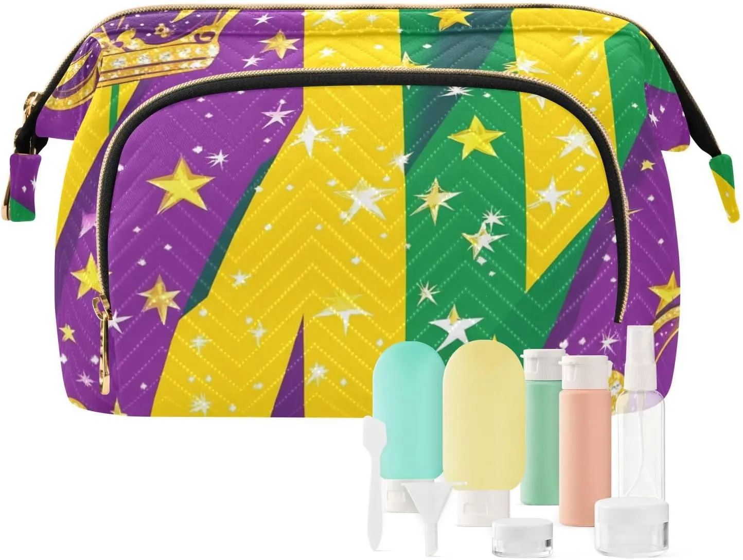 Crown and Star Pattern Makeup Bag Zipper Large Capacity Travel Cosmetic Bag Women's Coin Purse for Travel Kit