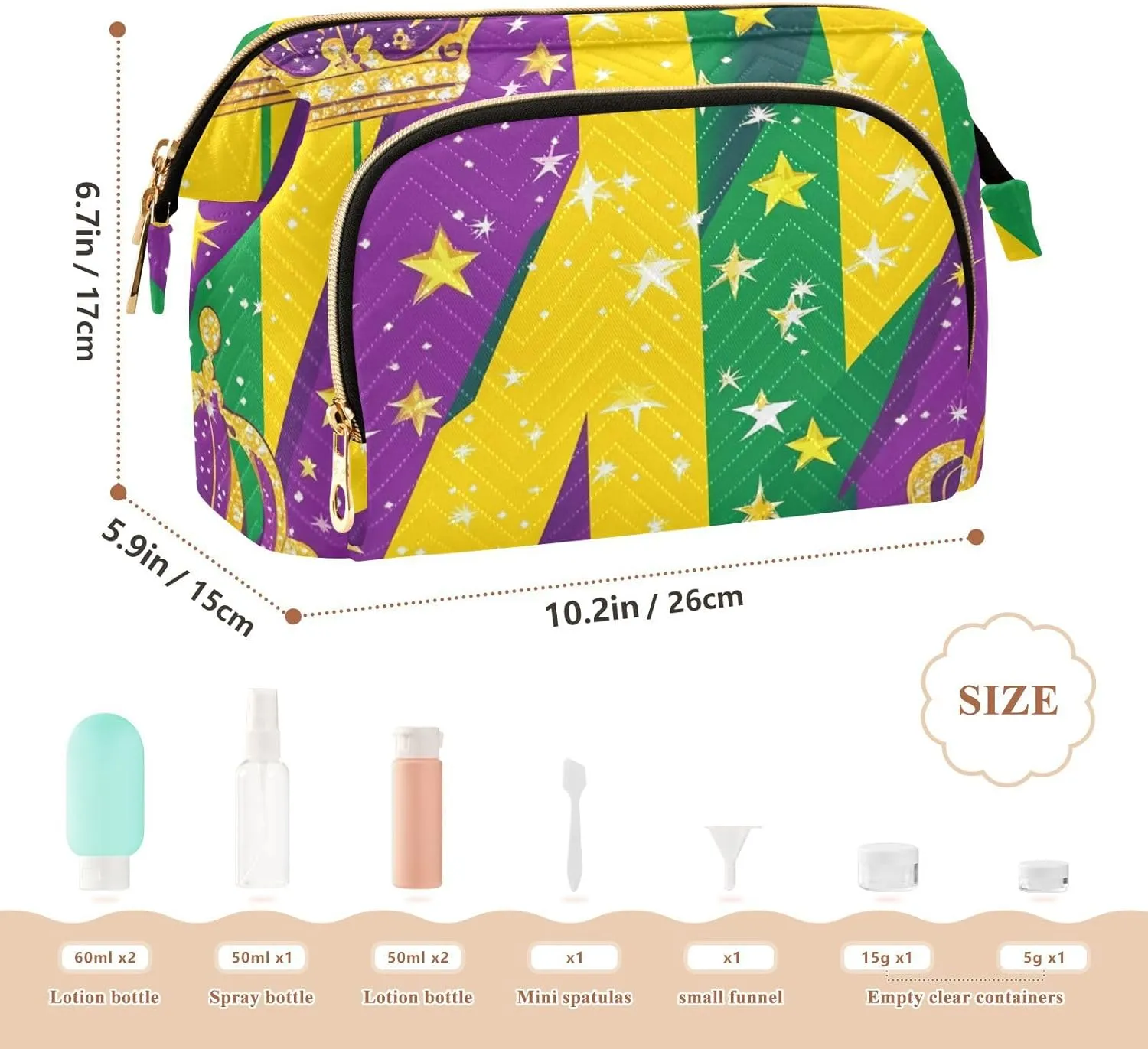 Crown and Star Pattern Makeup Bag Zipper Large Capacity Travel Cosmetic Bag Women's Coin Purse for Travel Kit