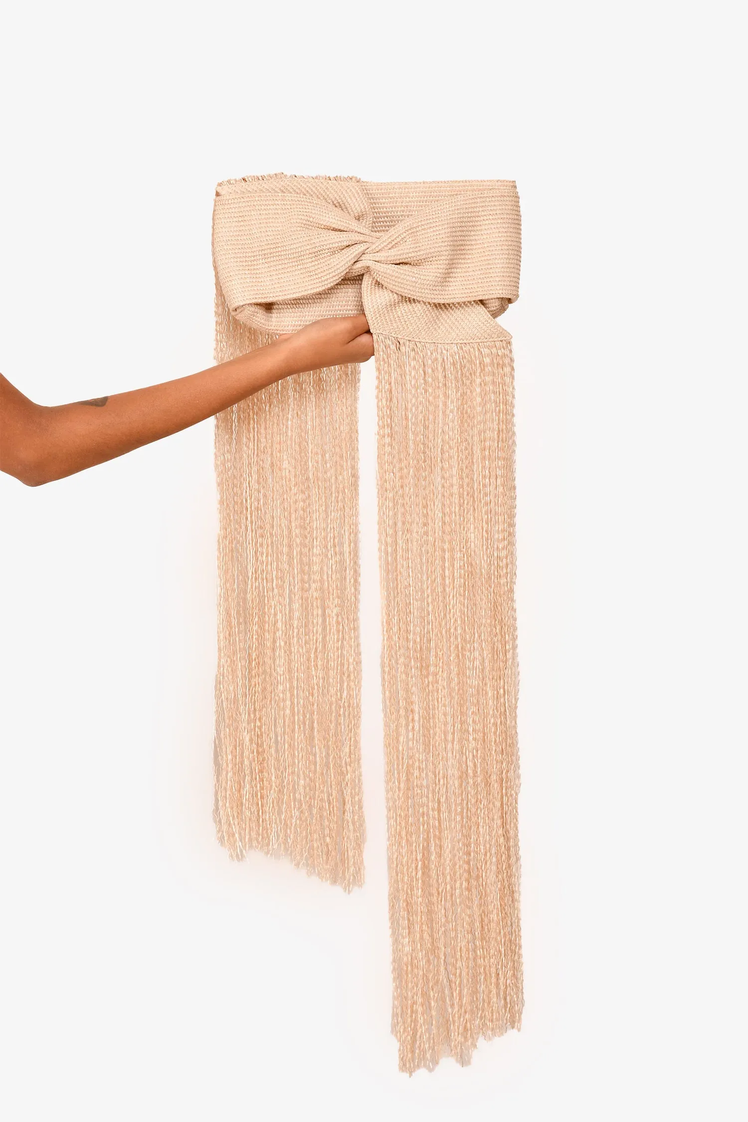 Cult Gaia Raffia Bow Fringe Clutch