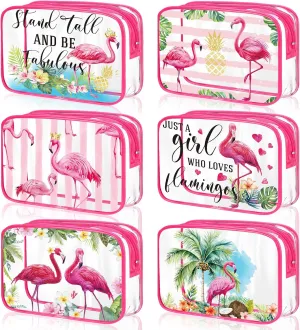 Cunno 6 Pcs Makeup Bags Gifts for Women Preppy Boho Smile Face Flamingo Clear Makeup Bags Cosmetic Transparent PVC Travel Toiletry Organizer(Flamingo Style)