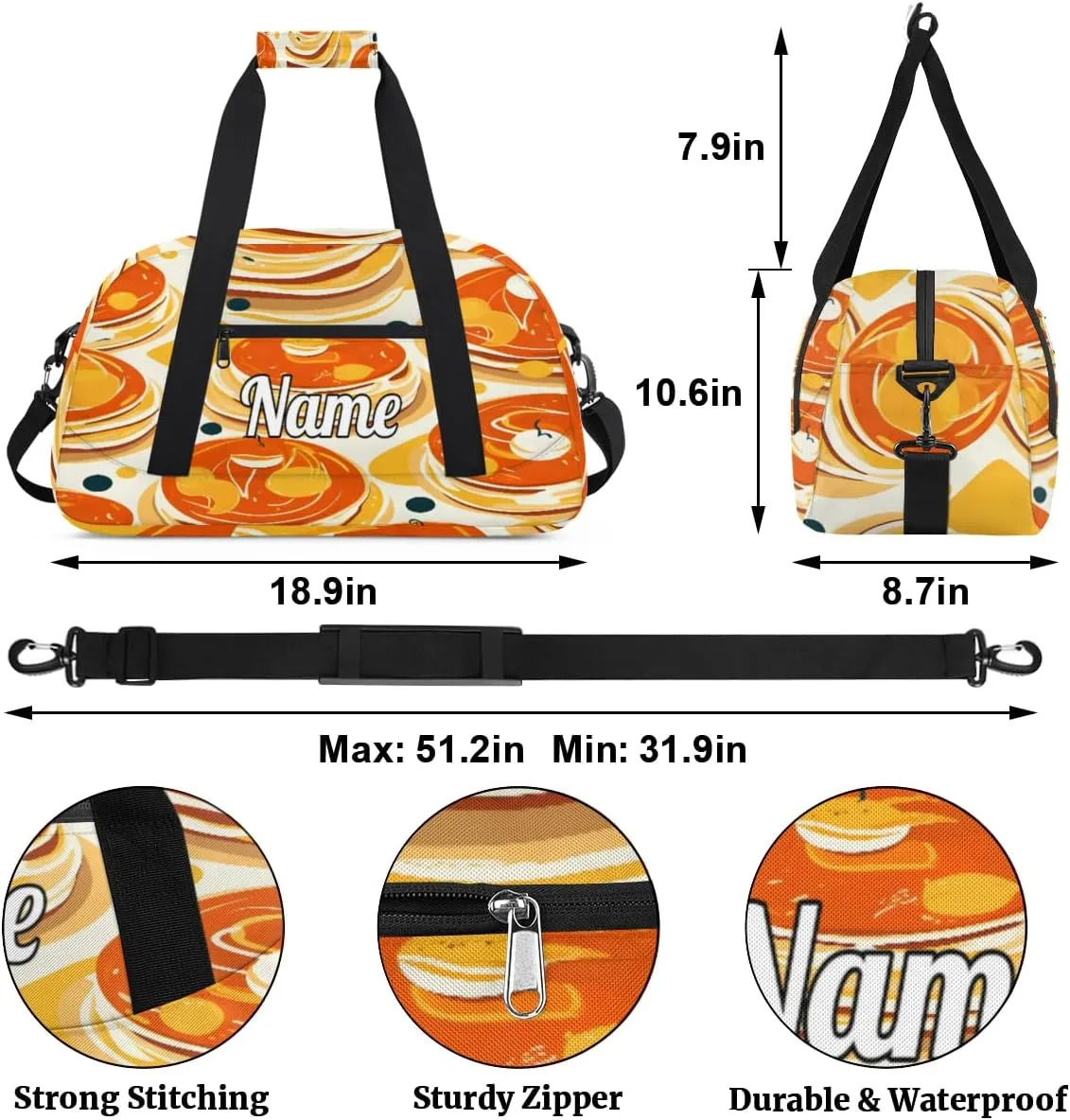 Cupcakes Muffins Personalized Dance Bag for Girls Boys Sport Duffel Bag with Your Name Kids Gymnastics Travel Bags
