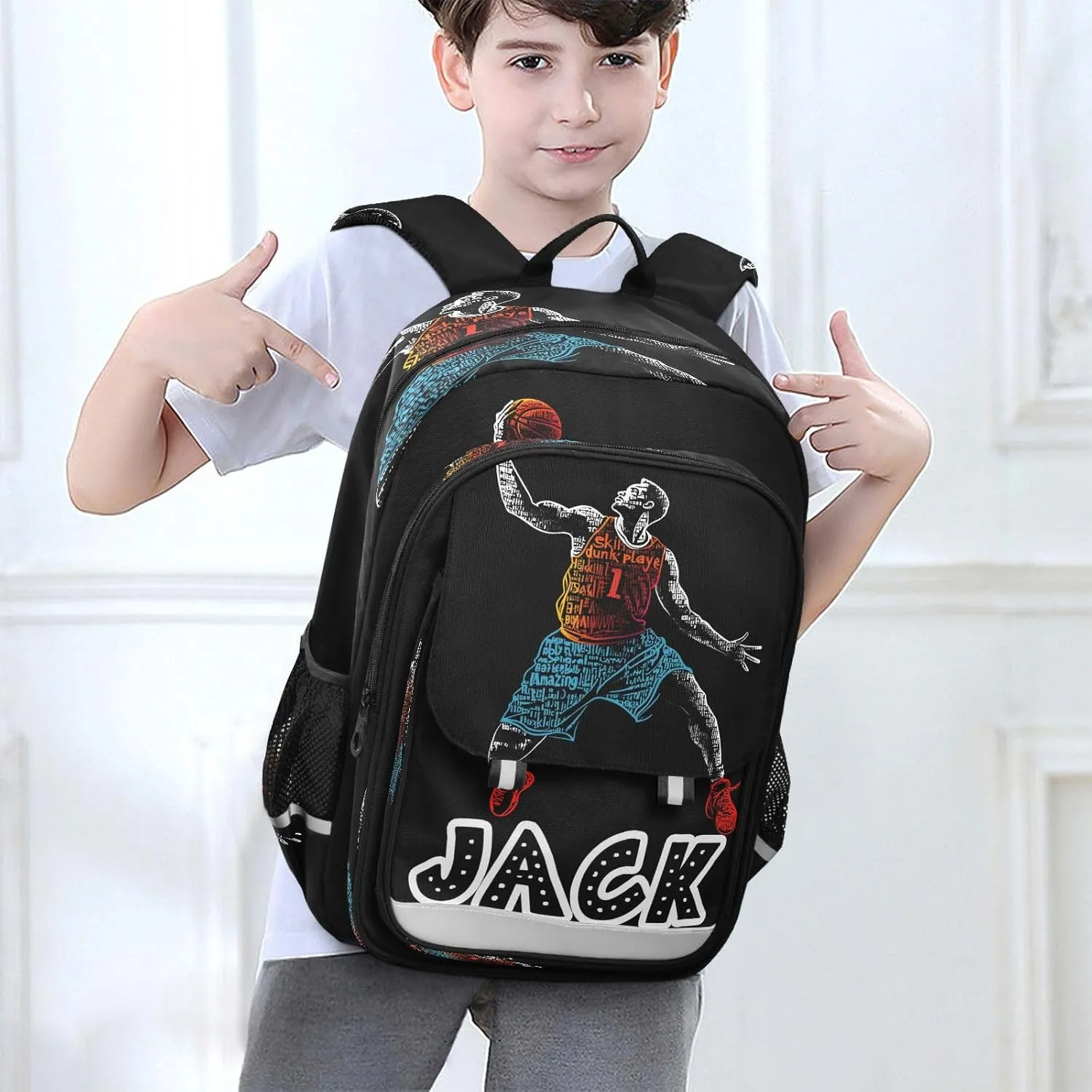 Custom Backpack for Girls Boys School Basketball Black Personalized Middle Bookbag Elementary Back Pack Primary Schoolbag for Kids Travel Teens Students