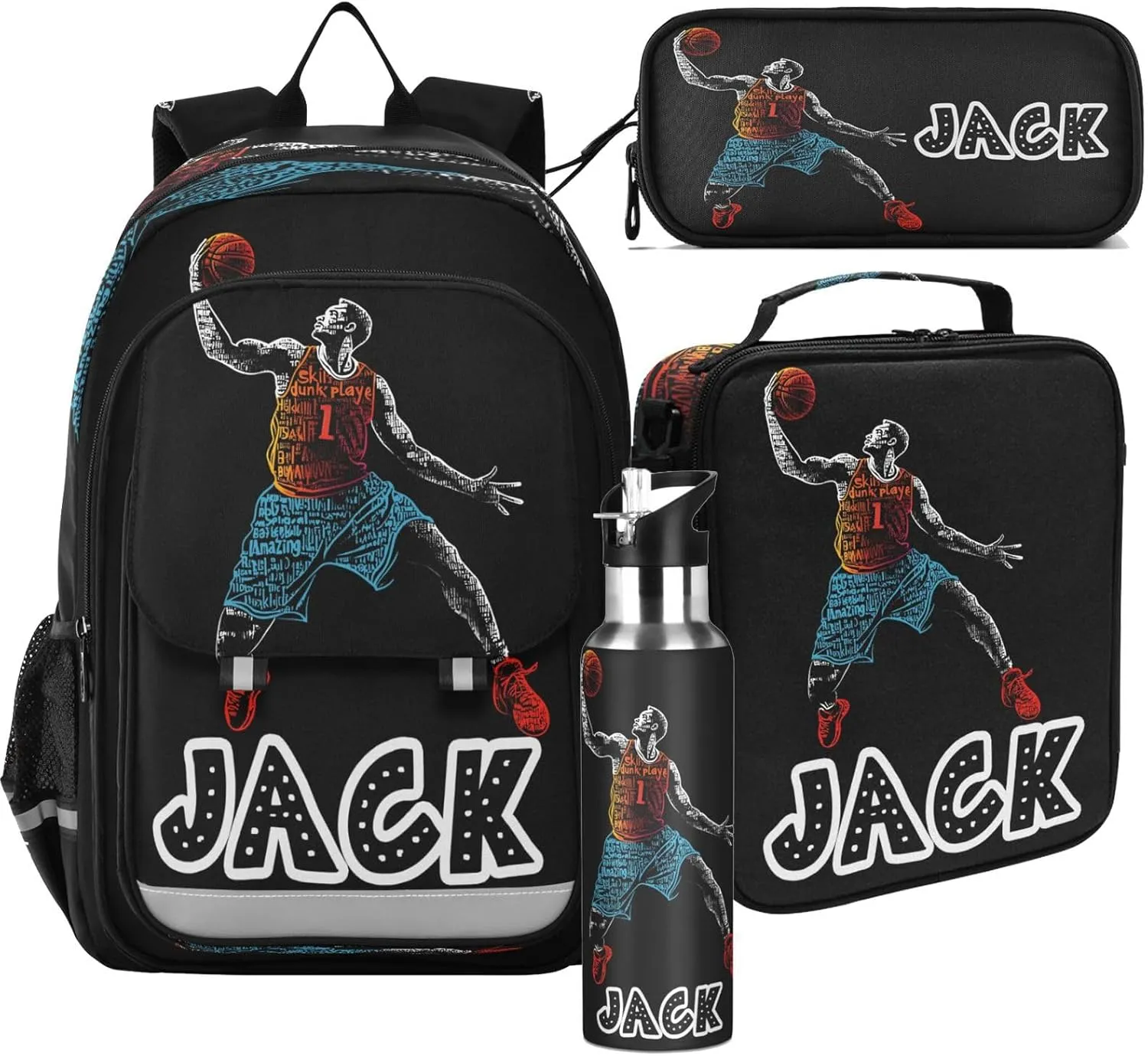 Custom Backpack for Girls Boys School Basketball Black Personalized Middle Bookbag Elementary Back Pack Primary Schoolbag for Kids Travel Teens Students