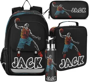 Custom Backpack for Girls Boys School Basketball Black Personalized Middle Bookbag Elementary Back Pack Primary Schoolbag for Kids Travel Teens Students