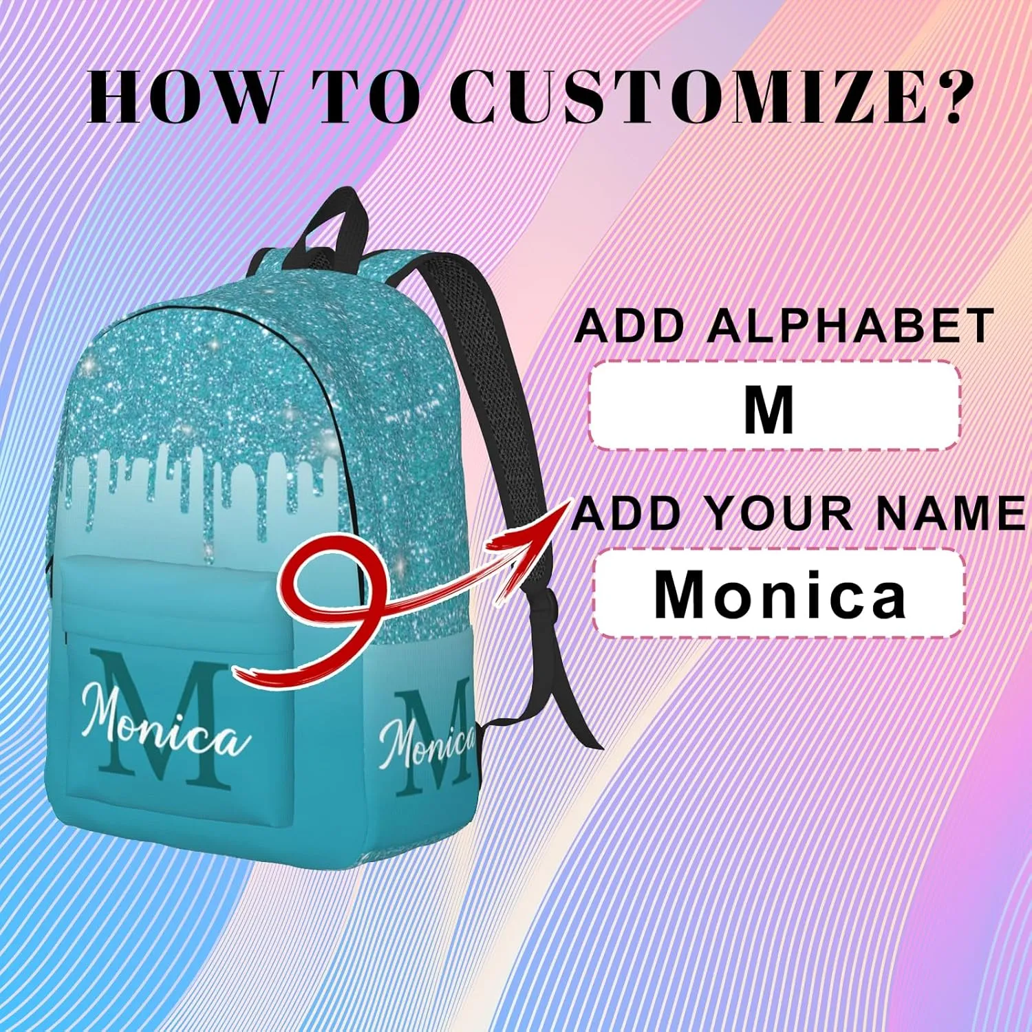 Custom Backpack for Girls Kids, Personalized Bookbag with Name, Customized Casual Unisex Daypack Bags for School Travel Work