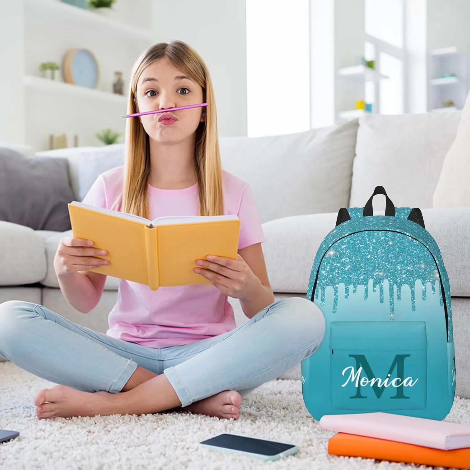 Custom Backpack for Girls Kids, Personalized Bookbag with Name, Customized Casual Unisex Daypack Bags for School Travel Work