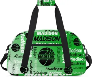 Custom Basketball Gym Duffel Bag for Women Men, Personalized Name Travel Sport Bags Customized Balls Weekender Bag, Grass Green Gradient