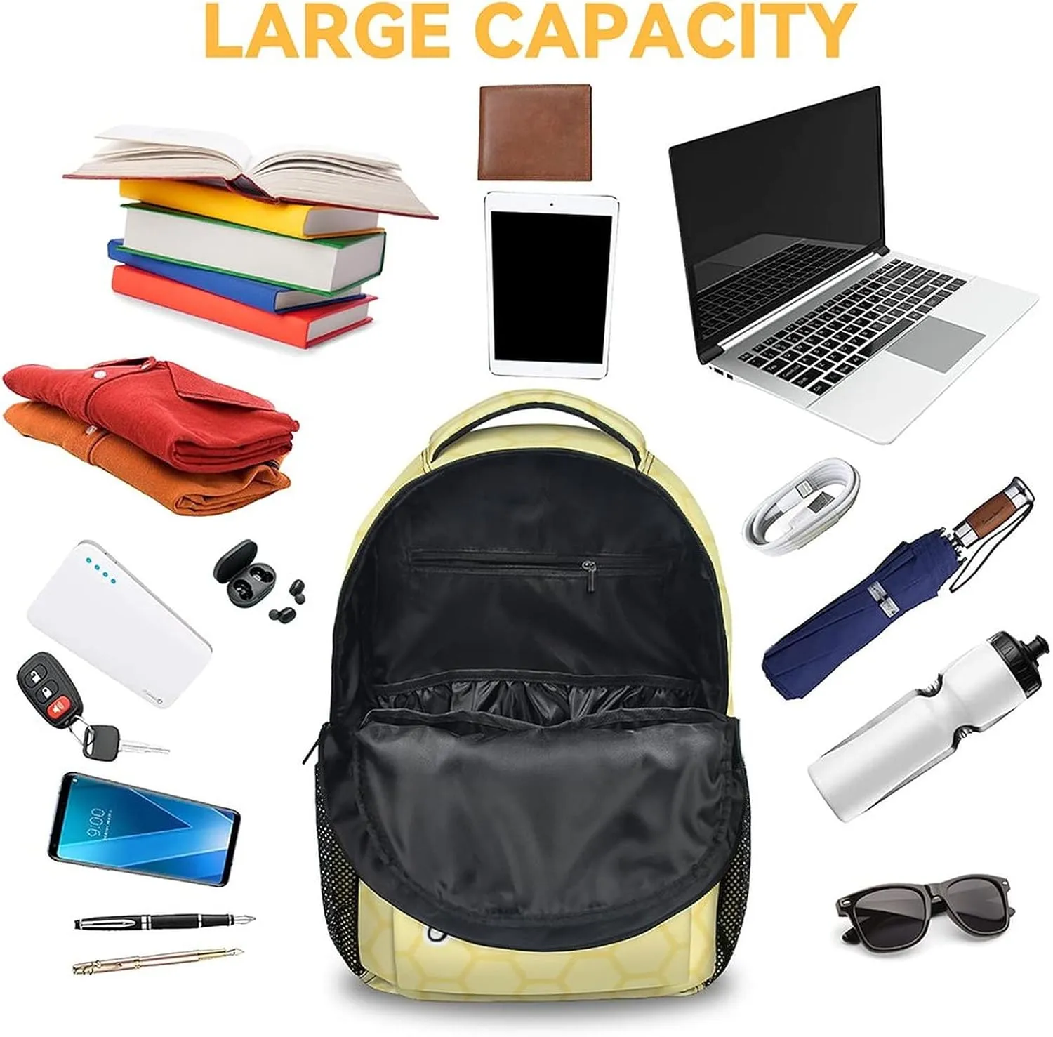 Custom Bee Backpack for Girls Boys, 16 Inch Cute Bookbag with Large Capacity, Durable Lightweight Travel Laptop School Bags