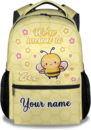 Custom Bee Backpack for Girls Boys, 16 Inch Cute Bookbag with Large Capacity, Durable Lightweight Travel Laptop School Bags