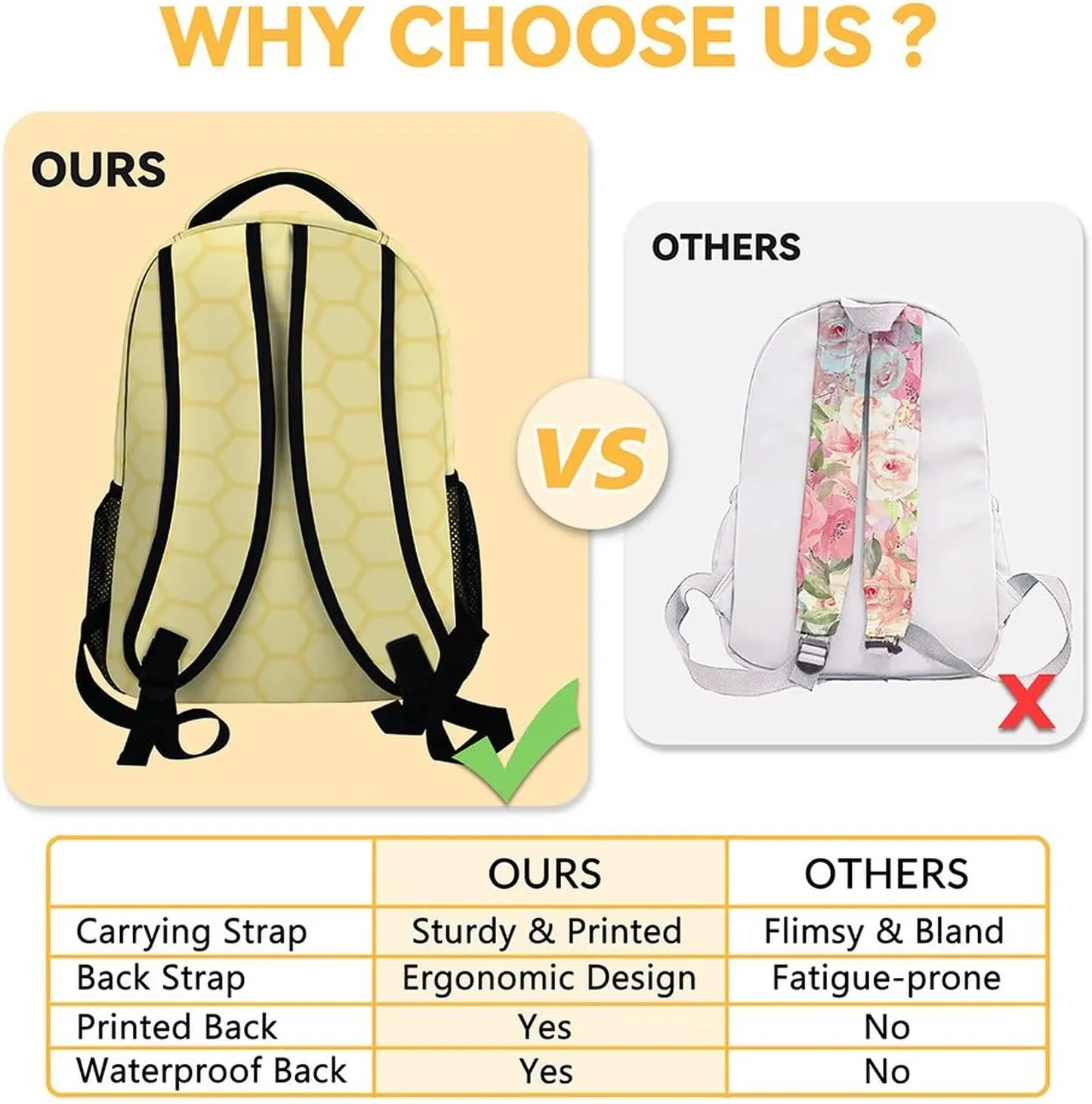 Custom Bee Backpack for Girls Boys, 16 Inch Cute Bookbag with Large Capacity, Durable Lightweight Travel Laptop School Bags
