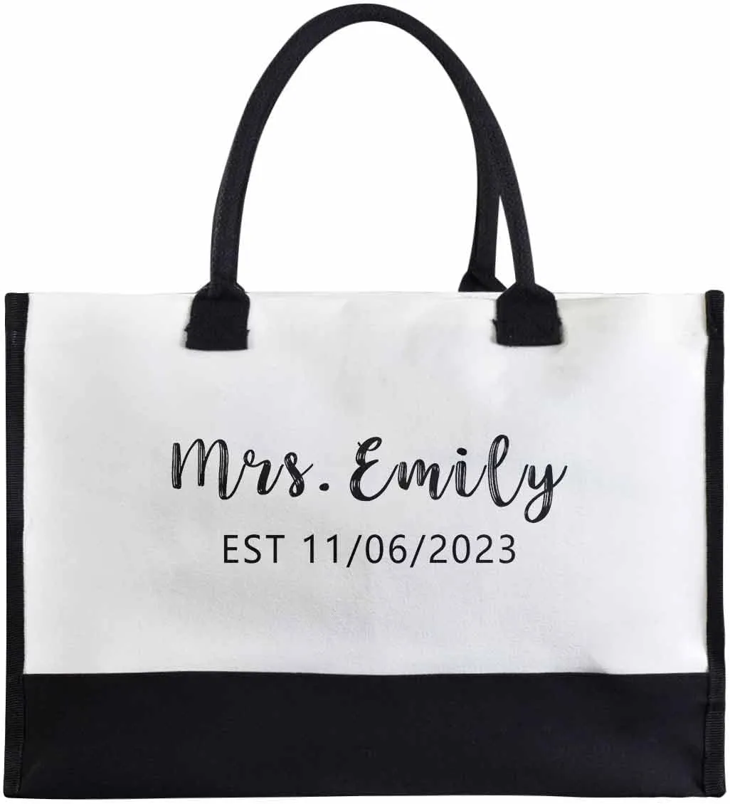 Custom Canvas Tote Bag for Women Personalized Name Shoulder Tote Beach Bag
