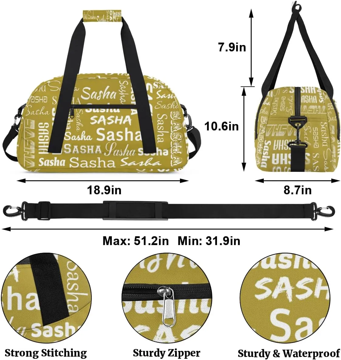Custom Cheer Bag Dance Gym Bags for Women, Personalized Name Sport Duffel Bag Weekender Bags Travel Duffel Bags Brown Personalized Gifts