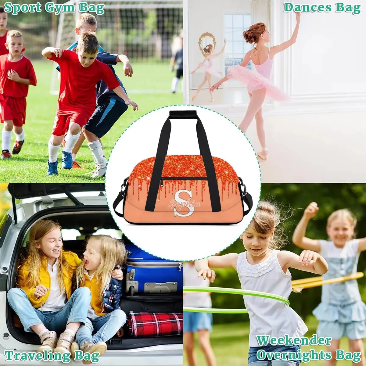 Custom Cheer Bag Dance Gym Bags for Women, Personalized Name Sport Duffel Bag Weekender Bags Travel Duffel Bags Orange Personalized Gifts