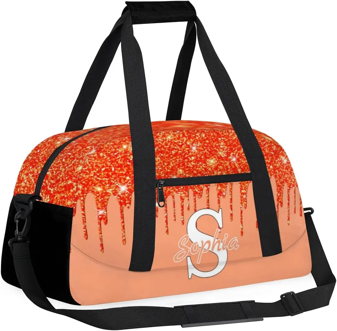 Custom Cheer Bag Dance Gym Bags for Women, Personalized Name Sport Duffel Bag Weekender Bags Travel Duffel Bags Orange Personalized Gifts