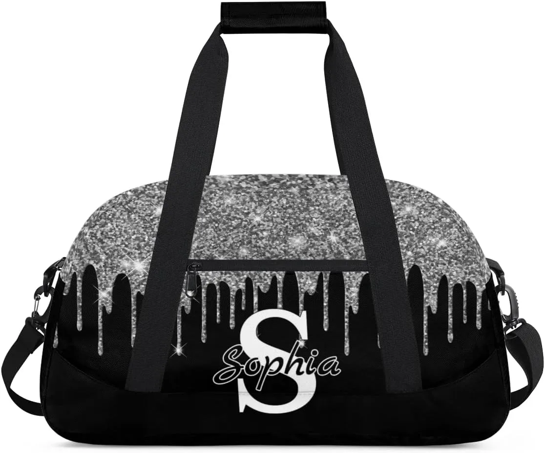 Custom Cheer Bag Dance Gym Bags for Women, Personalized Name Sport Duffel Bag Weekender Bags Travel Duffel Bags Silver Personalized Gifts
