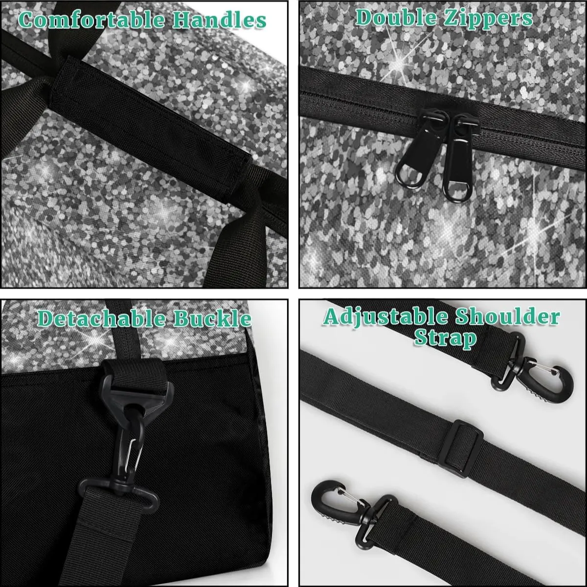 Custom Cheer Bag Dance Gym Bags for Women, Personalized Name Sport Duffel Bag Weekender Bags Travel Duffel Bags Silver Personalized Gifts
