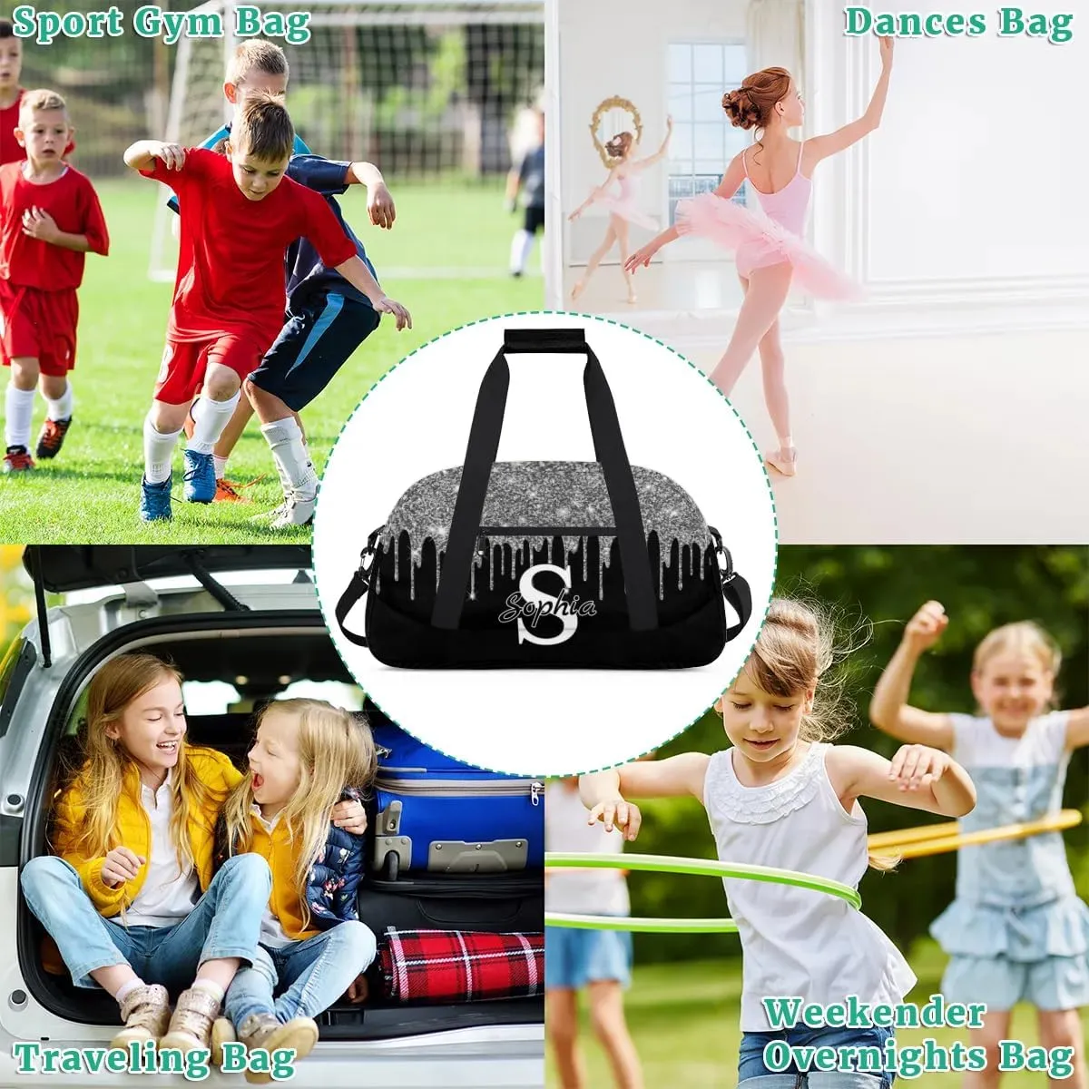 Custom Cheer Bag Dance Gym Bags for Women, Personalized Name Sport Duffel Bag Weekender Bags Travel Duffel Bags Silver Personalized Gifts