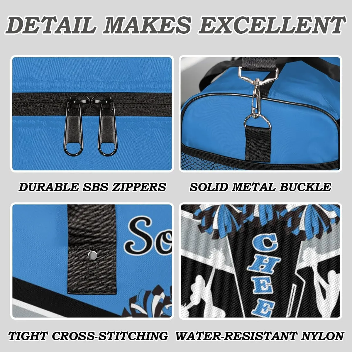 Custom Cheer Bags Sport Bag with Name for Cheerleaders, Personalized Gym Duffel Bags Personalized Cheerleading Gifts for Women Custom Travel Weekender Bag, Blue