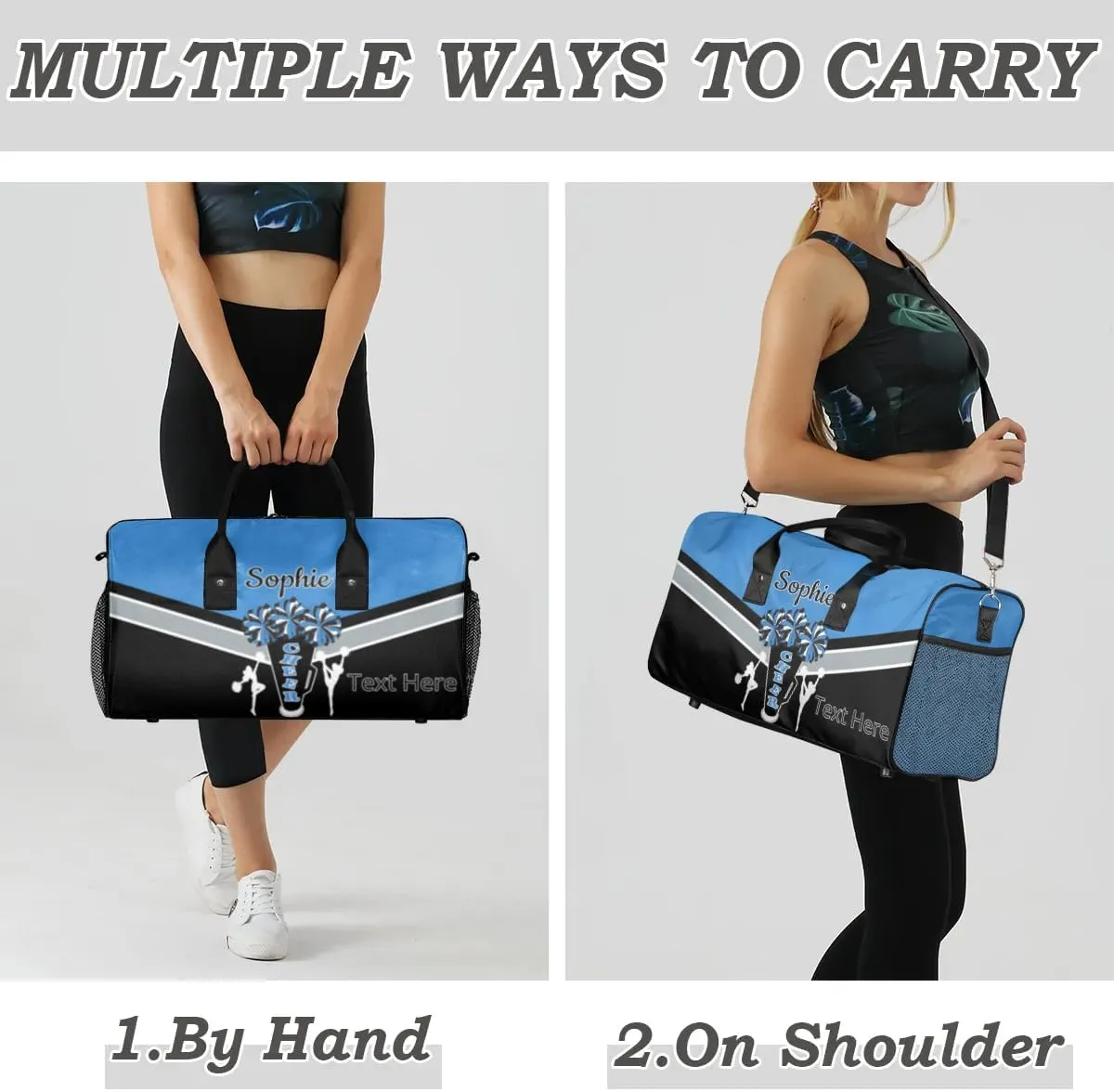 Custom Cheer Bags Sport Bag with Name for Cheerleaders, Personalized Gym Duffel Bags Personalized Cheerleading Gifts for Women Custom Travel Weekender Bag, Blue