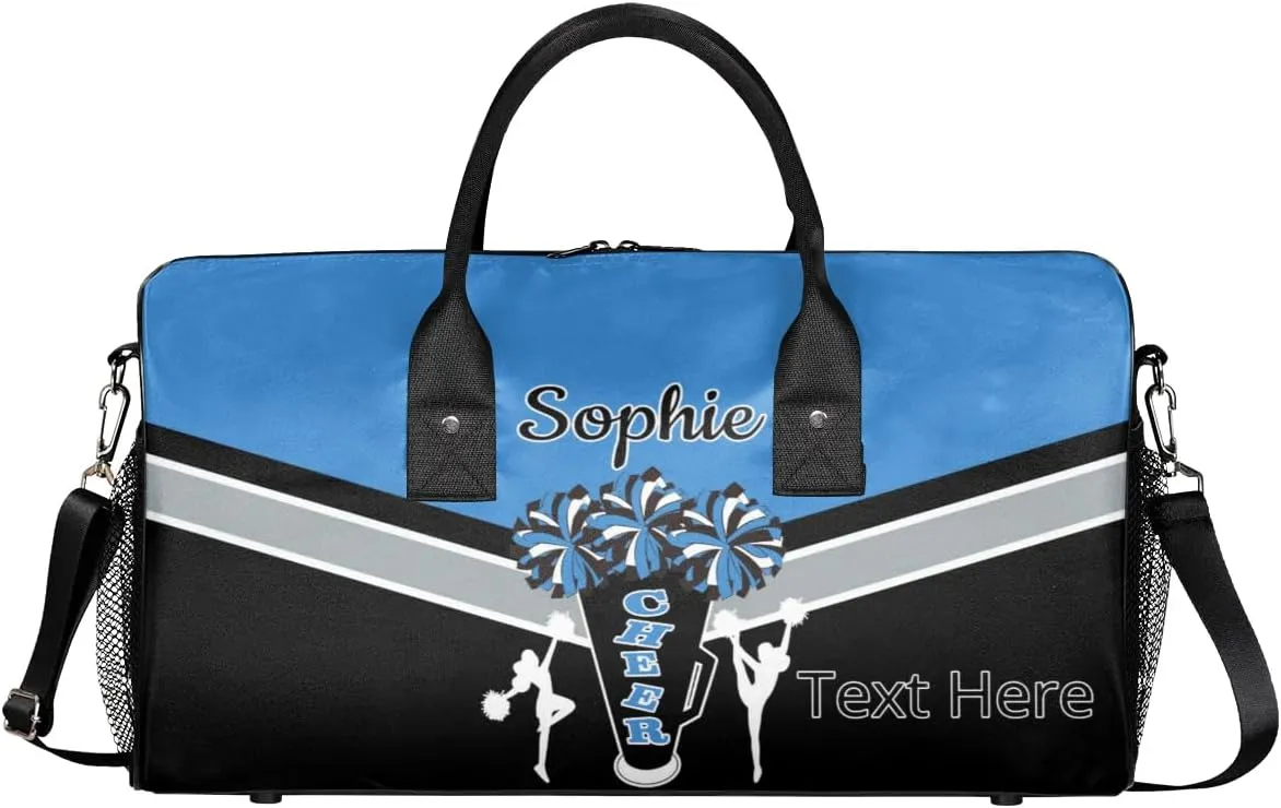 Custom Cheer Bags Sport Bag with Name for Cheerleaders, Personalized Gym Duffel Bags Personalized Cheerleading Gifts for Women Custom Travel Weekender Bag, Blue