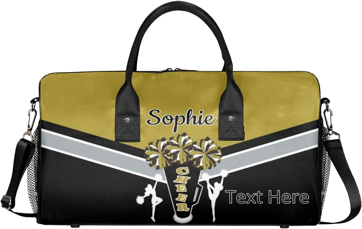 Custom Cheer Bags Sport Bag with Name for Cheerleaders, Personalized Gym Duffel Bags Personalized Cheerleading Gifts for Women Custom Travel Weekender Bag, Brown
