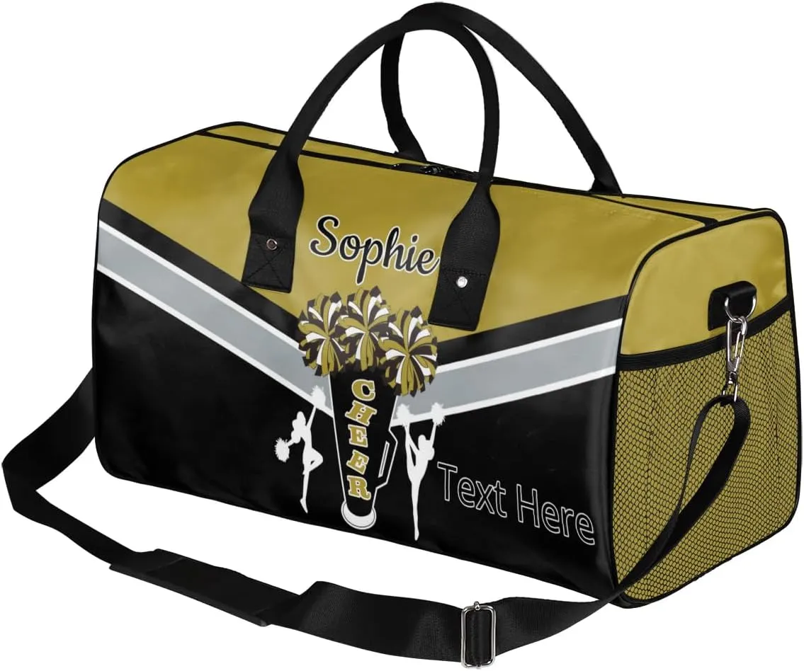 Custom Cheer Bags Sport Bag with Name for Cheerleaders, Personalized Gym Duffel Bags Personalized Cheerleading Gifts for Women Custom Travel Weekender Bag, Brown