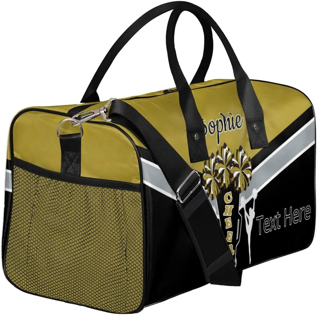 Custom Cheer Bags Sport Bag with Name for Cheerleaders, Personalized Gym Duffel Bags Personalized Cheerleading Gifts for Women Custom Travel Weekender Bag, Brown