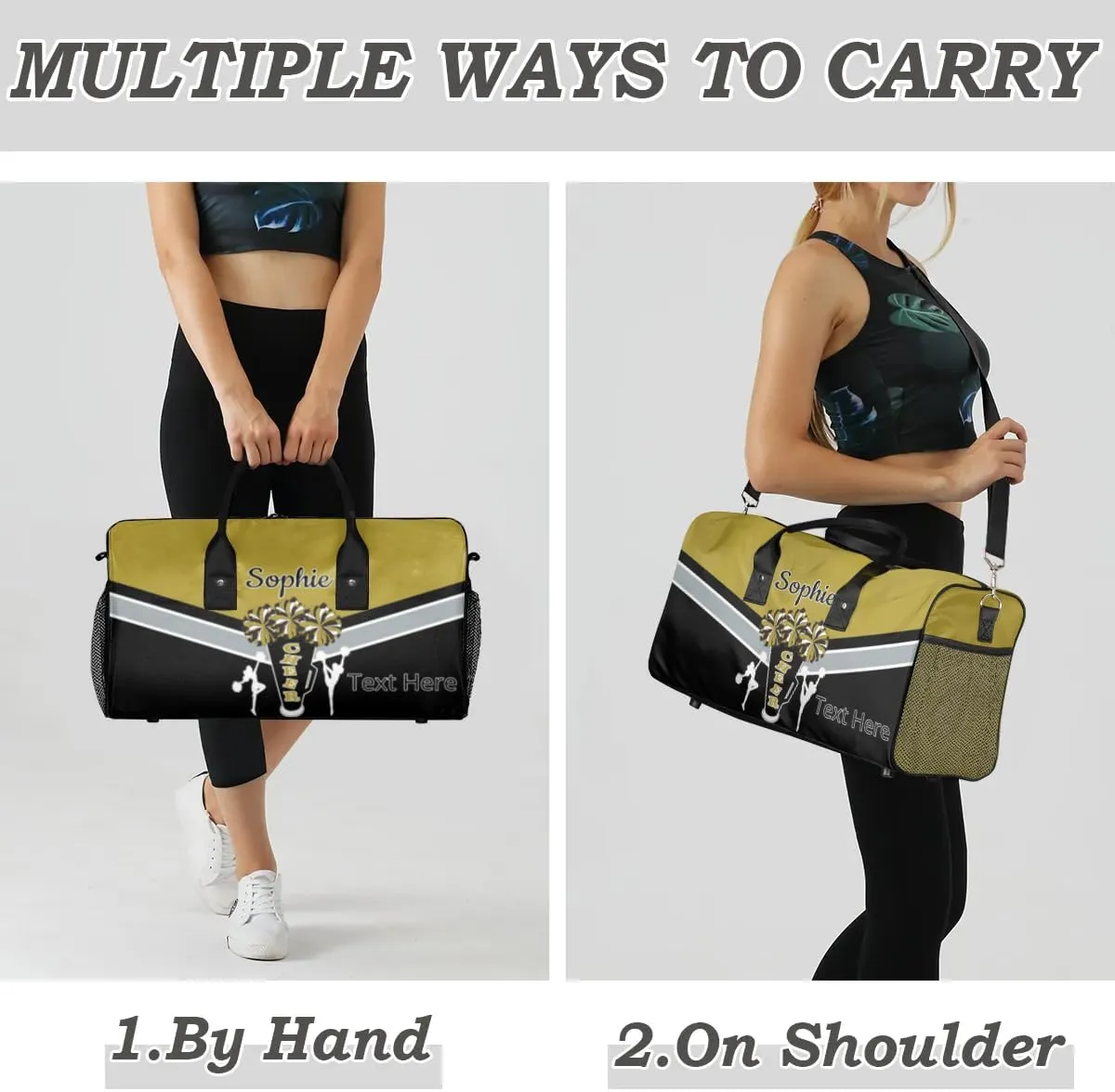 Custom Cheer Bags Sport Bag with Name for Cheerleaders, Personalized Gym Duffel Bags Personalized Cheerleading Gifts for Women Custom Travel Weekender Bag, Brown