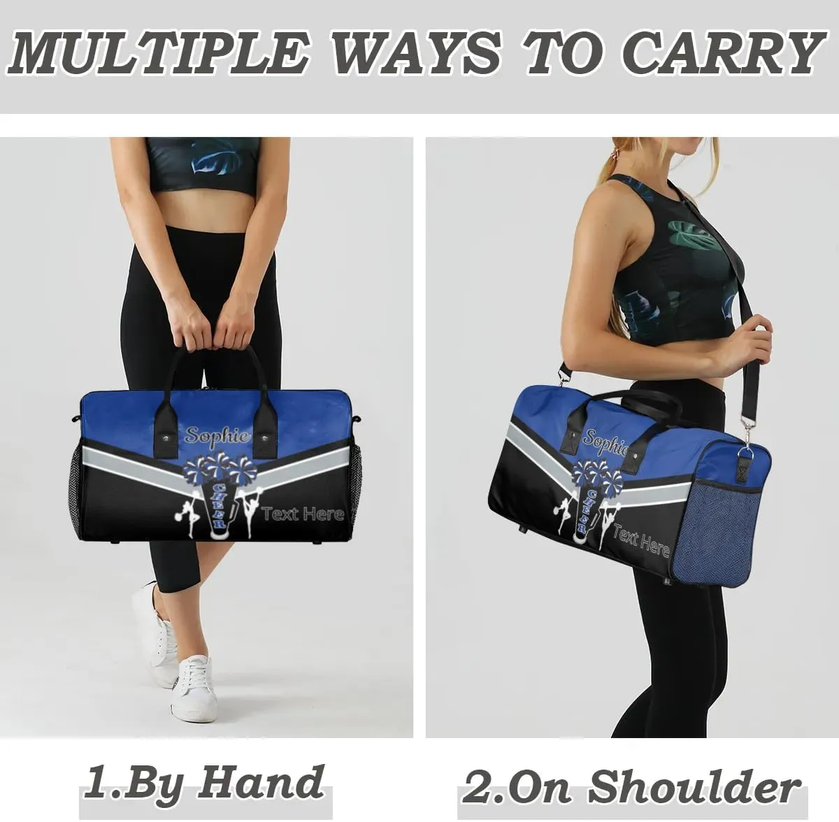 Custom Cheer Bags Sport Bag with Name for Cheerleaders, Personalized Gym Duffel Bags Personalized Cheerleading Gifts for Women Custom Travel Weekender Bag, Cobalt Blue
