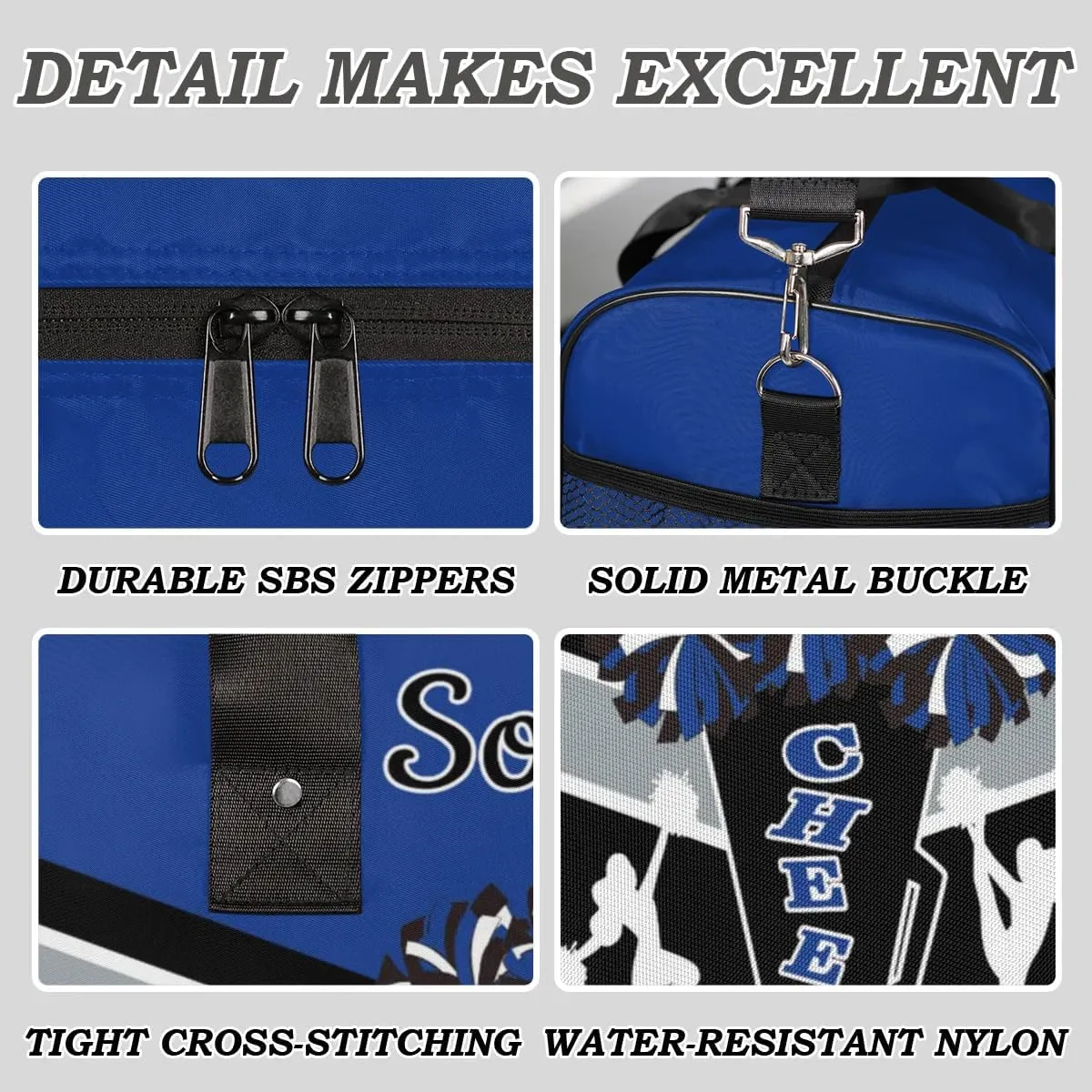 Custom Cheer Bags Sport Bag with Name for Cheerleaders, Personalized Gym Duffel Bags Personalized Cheerleading Gifts for Women Custom Travel Weekender Bag, Cobalt Blue