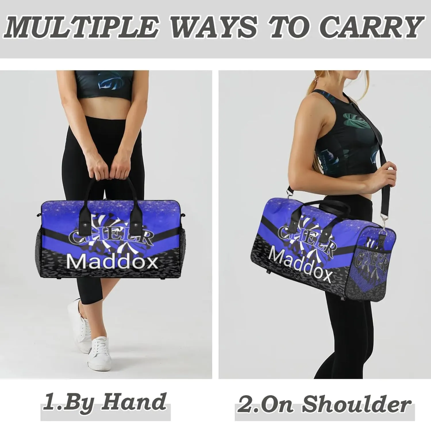 Custom Cheer Bags with Name for Cheerleader, Personalized Sport Duffel Bag Gym Bag for Women, Custom Travel Tote Bags, Dark Blue Black Overnight Weekender Bags