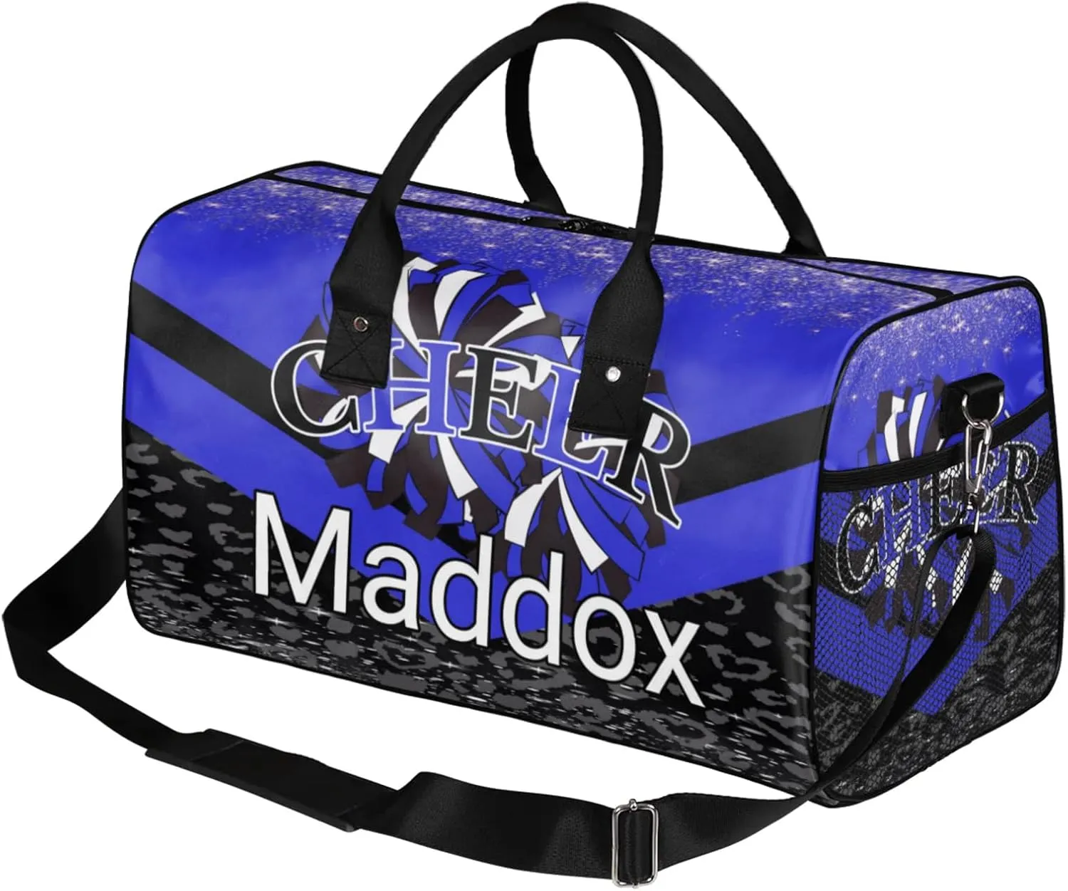 Custom Cheer Bags with Name for Cheerleader, Personalized Sport Duffel Bag Gym Bag for Women, Custom Travel Tote Bags, Dark Blue Black Overnight Weekender Bags