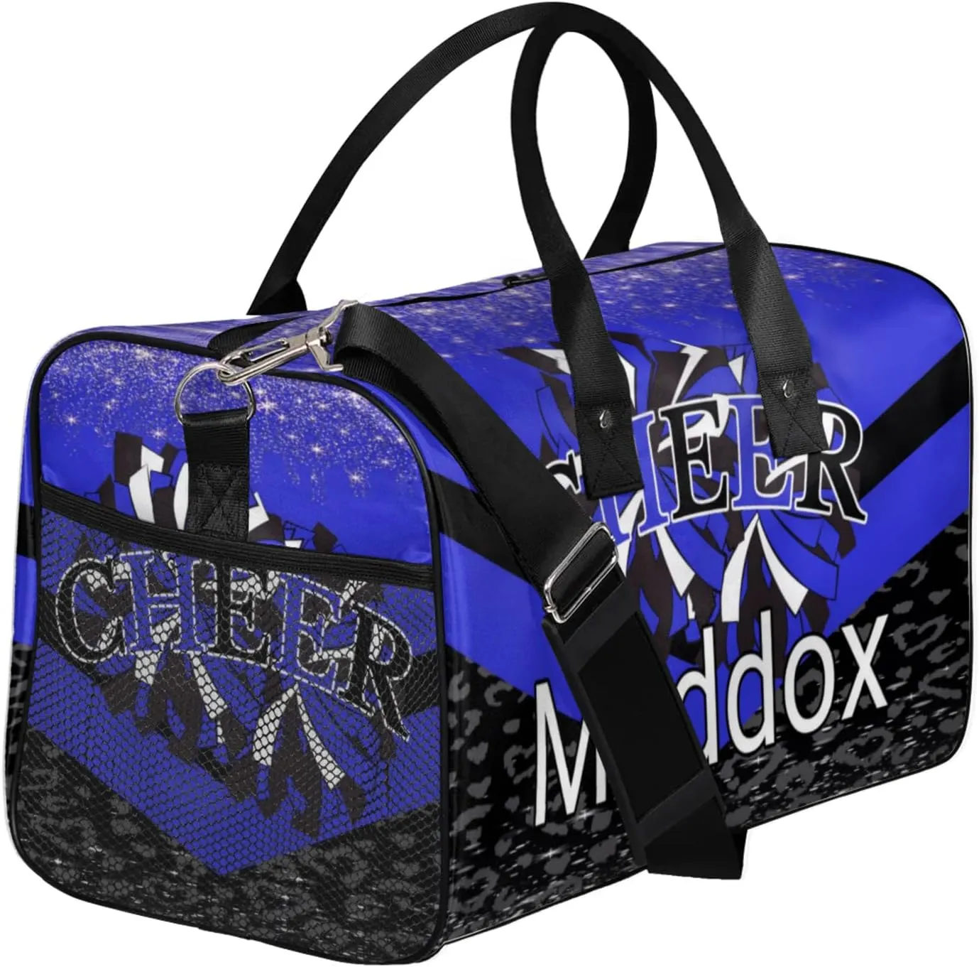 Custom Cheer Bags with Name for Cheerleader, Personalized Sport Duffel Bag Gym Bag for Women, Custom Travel Tote Bags, Dark Blue Black Overnight Weekender Bags