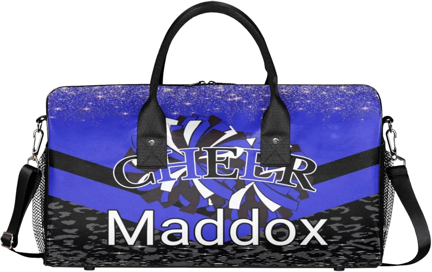 Custom Cheer Bags with Name for Cheerleader, Personalized Sport Duffel Bag Gym Bag for Women, Custom Travel Tote Bags, Dark Blue Black Overnight Weekender Bags