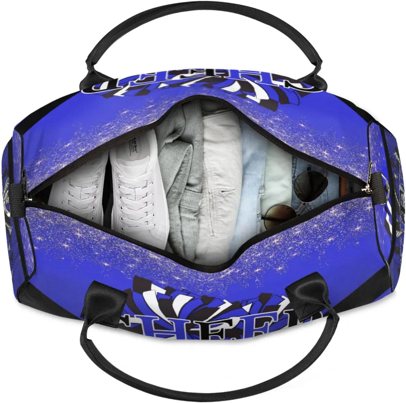 Custom Cheer Bags with Name for Cheerleader, Personalized Sport Duffel Bag Gym Bag for Women, Custom Travel Tote Bags, Dark Blue Black Overnight Weekender Bags