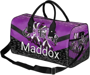 Custom Cheer Bags with Name for Cheerleader, Personalized Sport Duffel Bag Gym Bag for Women, Custom Travel Tote Bags, Deep Purple Black Overnight Weekender Bags