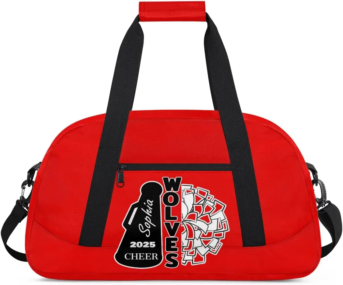 Custom Cheer Dancing Bags, Personalized Sports Duffle Bag Gym Cheerleading Bag Travel Duffel Perform Training Bag with Name, Overnight Weekender Bags, Coral Red A Customized Gifts