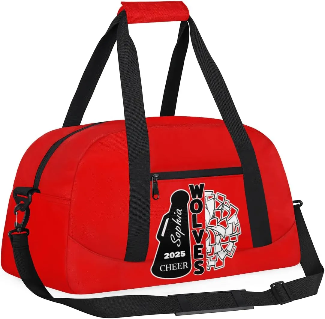 Custom Cheer Dancing Bags, Personalized Sports Duffle Bag Gym Cheerleading Bag Travel Duffel Perform Training Bag with Name, Overnight Weekender Bags, Coral Red A Customized Gifts