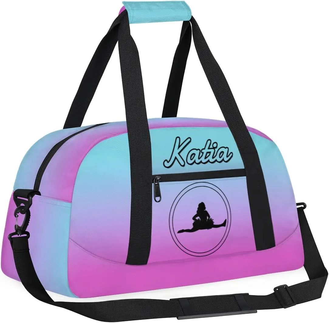 Custom Cheer Duffel Bag with Name Personalized Cheerleader Bag Sport Duffel Bag Customized Cheer Gifts Weekender Travel Bag, Blue Pink