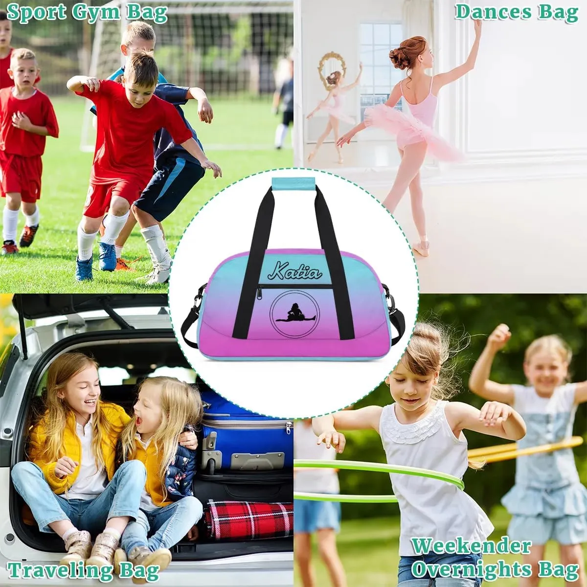 Custom Cheer Duffel Bag with Name Personalized Cheerleader Bag Sport Duffel Bag Customized Cheer Gifts Weekender Travel Bag, Blue Pink