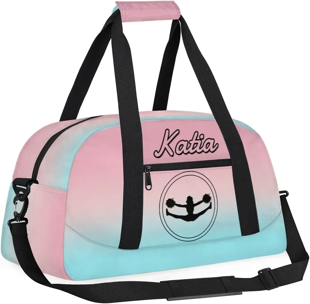 Custom Cheer Duffel Bag with Name Personalized Cheerleader Bag Sport Duffel Bag Customized Cheer Gifts Weekender Travel Bag, Light Pink