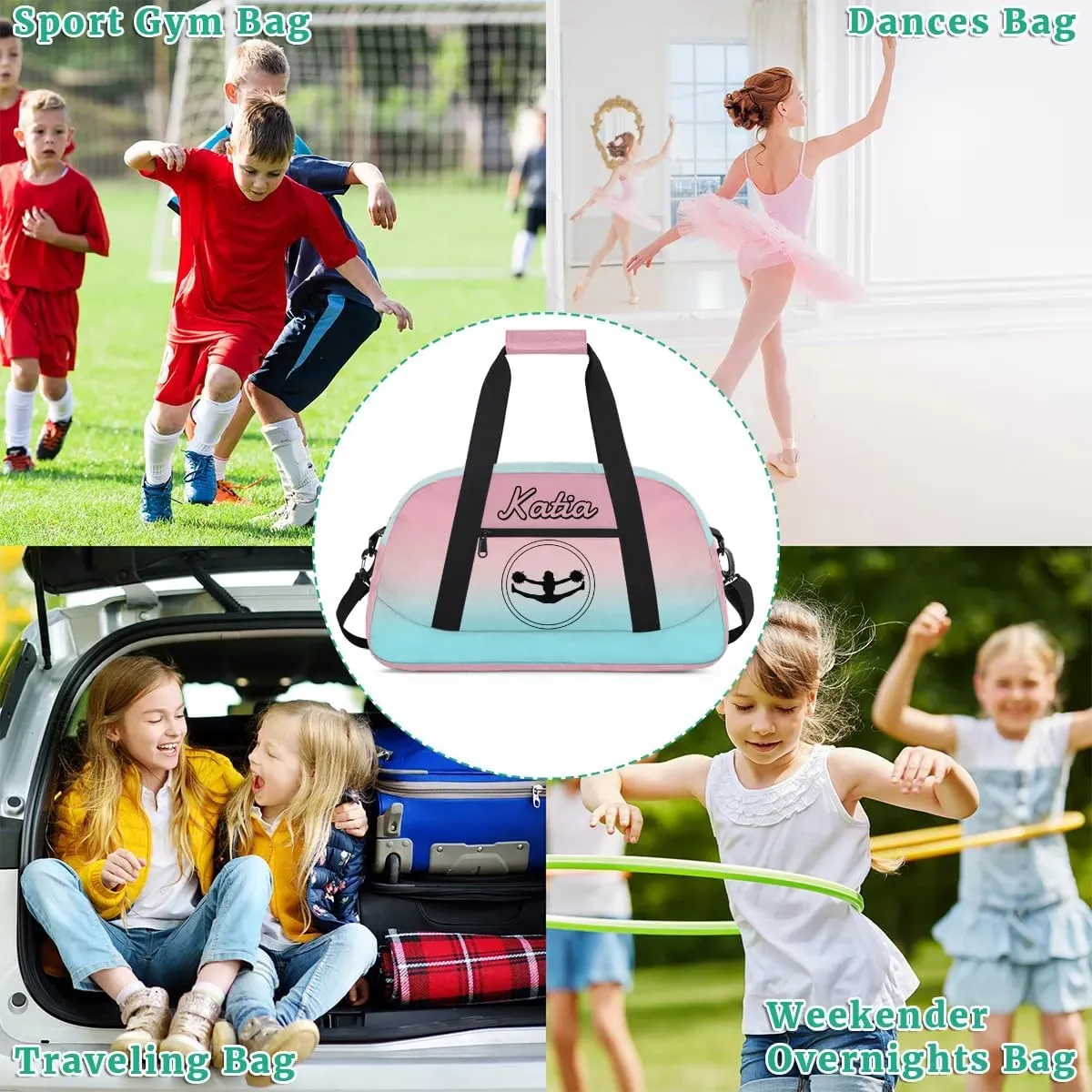 Custom Cheer Duffel Bag with Name Personalized Cheerleader Bag Sport Duffel Bag Customized Cheer Gifts Weekender Travel Bag, Light Pink