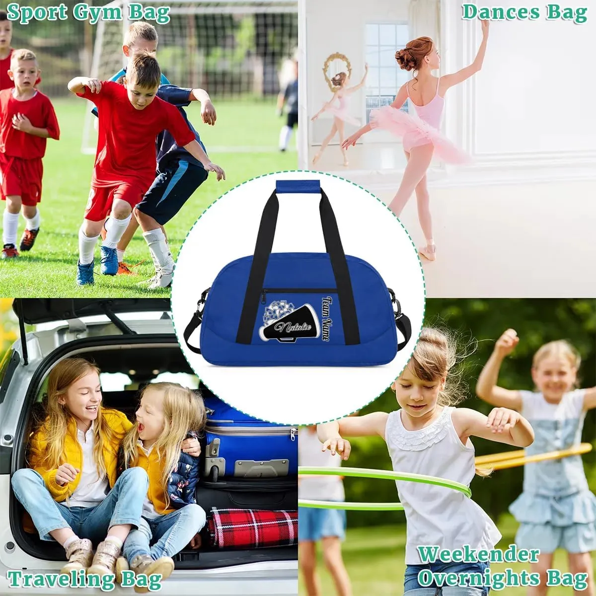 Custom Cheer Duffel Bags, Personalized Cheerleader Sport Bag with Name, Customized Gymnastics Dance Travel Bag Overnight Weekender Bags, Cobalt Blue