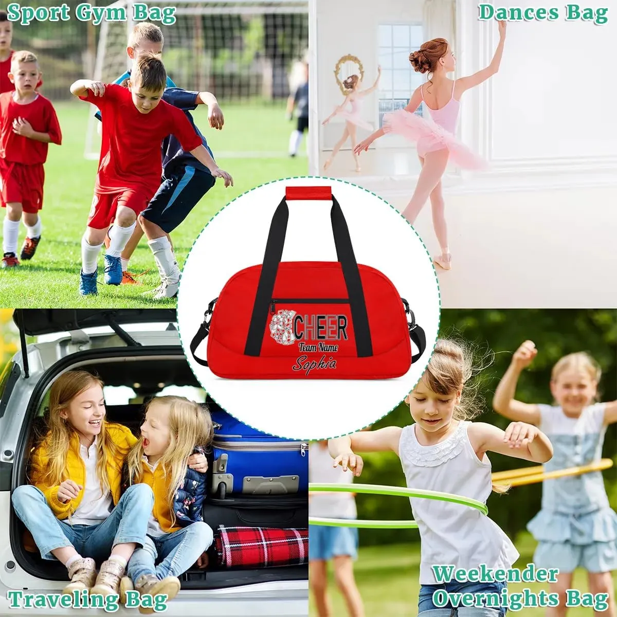 Custom Cheer Duffel Bags, Personalized Dance Sport Bag with Name, Customized Gymnastics Cheerleader Travel Bag Overnight Weekender Bags, Coral Red A Gifts