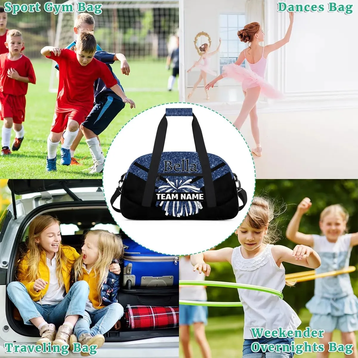Custom Cheer Sport Bag Gym Duffel Bags Personalized Cheerleadr Bag with Team Name, Customize Travel Duffle Bags, Overnight Weekender Bag Cheerleading Gifts, Dark Blue