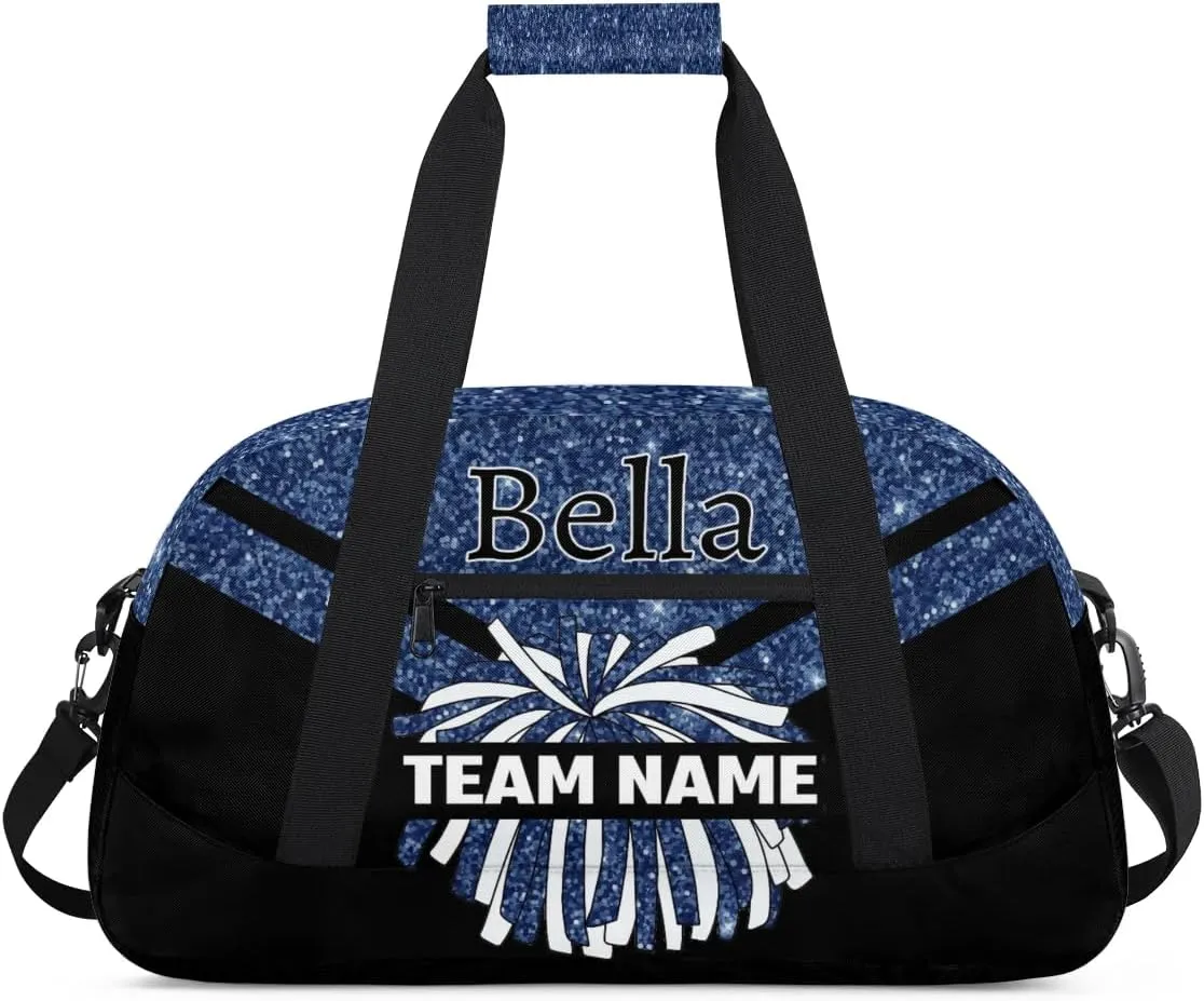 Custom Cheer Sport Bag Gym Duffel Bags Personalized Cheerleadr Bag with Team Name, Customize Travel Duffle Bags, Overnight Weekender Bag Cheerleading Gifts, Dark Blue