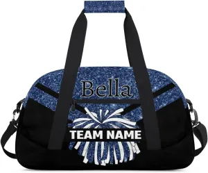 Custom Cheer Sport Bag Gym Duffel Bags Personalized Cheerleadr Bag with Team Name, Customize Travel Duffle Bags, Overnight Weekender Bag Cheerleading Gifts, Dark Blue