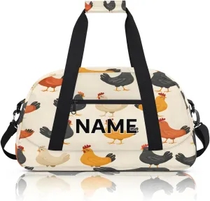Custom Chicken Small Gym Bag 18 inch for Women Men Personalized Vintage Rooster Farm Carry On Overnight Weekender Bag for Travel Work Dance Sport